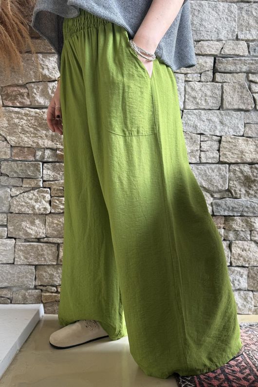 Basso Shirring Wide Leg Pant Verde